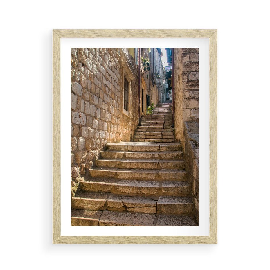 Plakat w ramie 50x70 - Uliczka: perspektywa miejskiego krajobrazu - uliczka, perspektywa - rama drewno