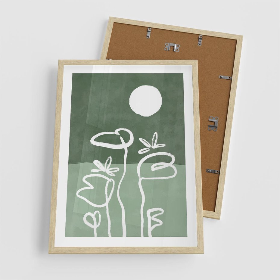 Plakat w ramie 50x70 - Wibracje Naturalnej Równowagi - zielony plakat, roślinne inspiracje - rama drewno