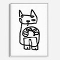 Obraz w ramie 70x100 - Portret Kociej Duszy - szkic kota, prymitywizm - rama biała