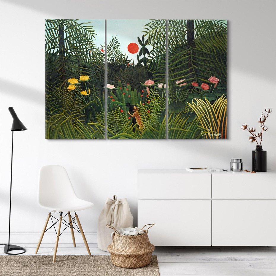 Obraz na płótnie 120x80 - "Virgin Forest with Sunset " (1910) Henriego Rousseau - reprodukcja, obraz na płótnie