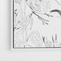 Obraz w ramie 80x120 - Tropiki w Monochromie - czarno biały szkic, tropikalne ptaki - rama biała