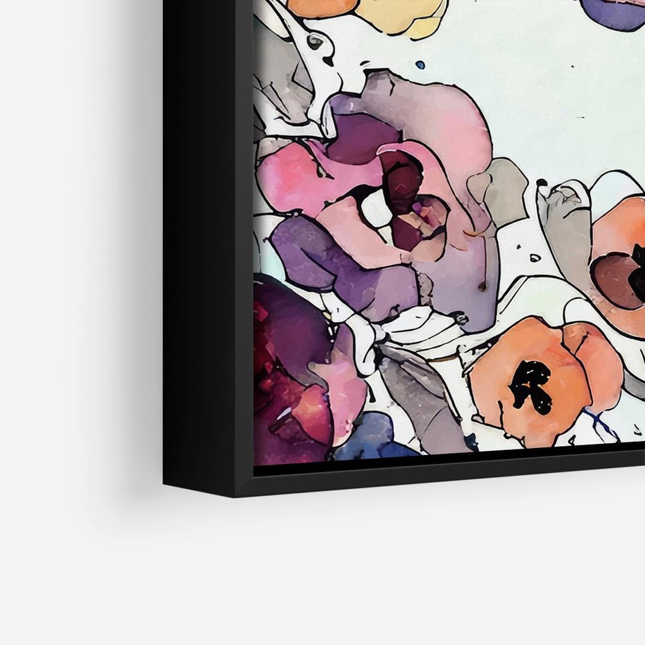 Obraz w ramie 50x50 - Rozkwitające marzenia - akwarelowe kwiaty, kolory - rama czarna