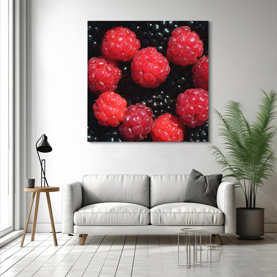 Obraz na płótnie 30x30 - Maliny Soczysta Eksplozja - maliny, owoce