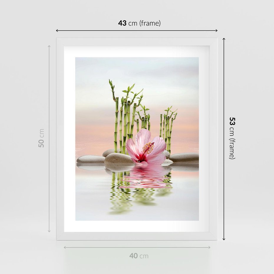 Plakat w ramie 40x50 - Harmonia i relaks - spa, bambus - rama biała
