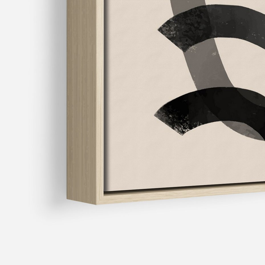 Obraz w ramie 80x120 - Strukturalne Odbicia Innowacji - zaplątane minimalistyczne linie, na bezowym tle - rama drewno