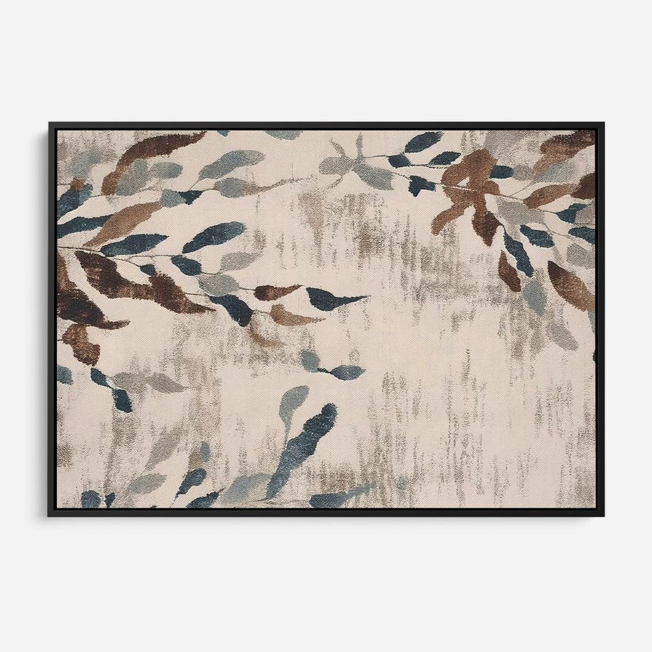 Obraz w ramie 70x50 - Refleksje liściowych barw - abstrakcyjne kształty, przypominają liście - rama czarna