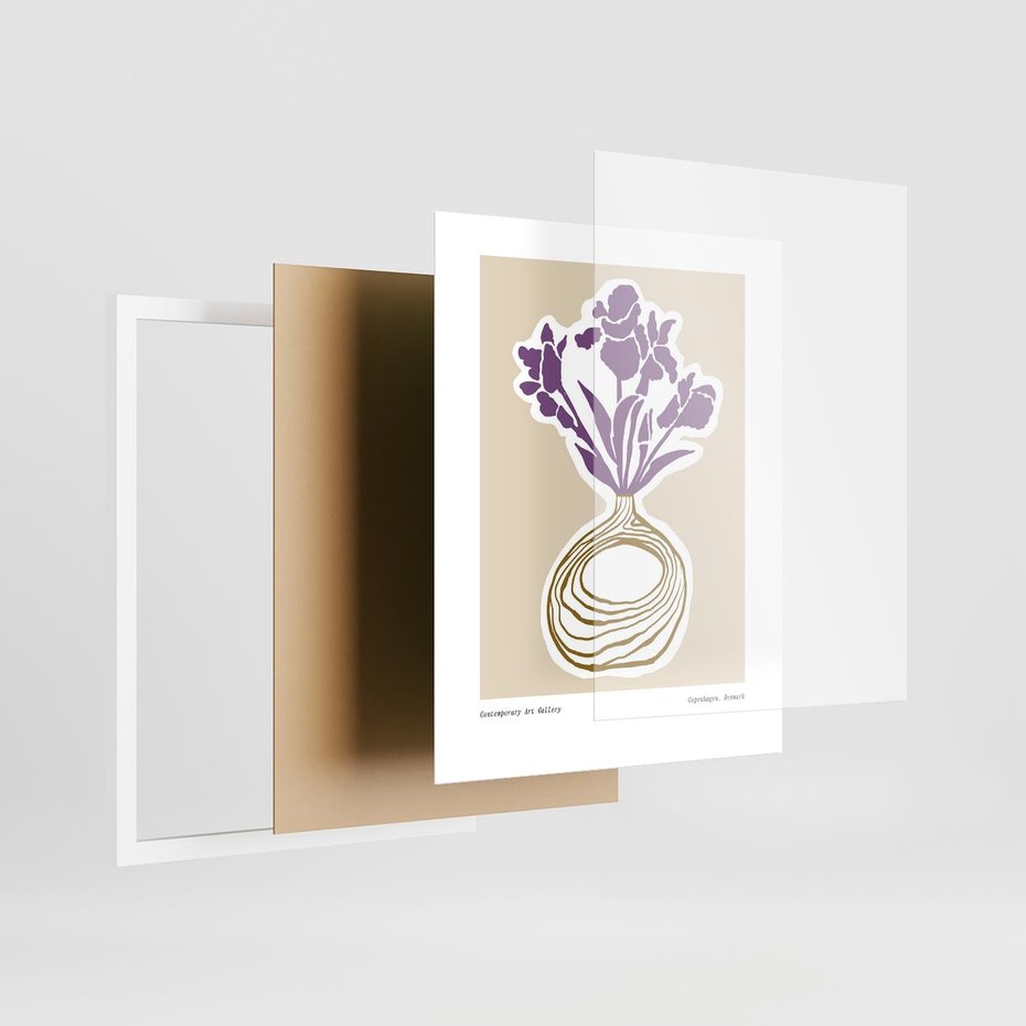 Plakat w ramie 40x50 - Migocące Anomalie - abstrakcyjne liście, kwiaty tropikalne w wazonie - rama biała