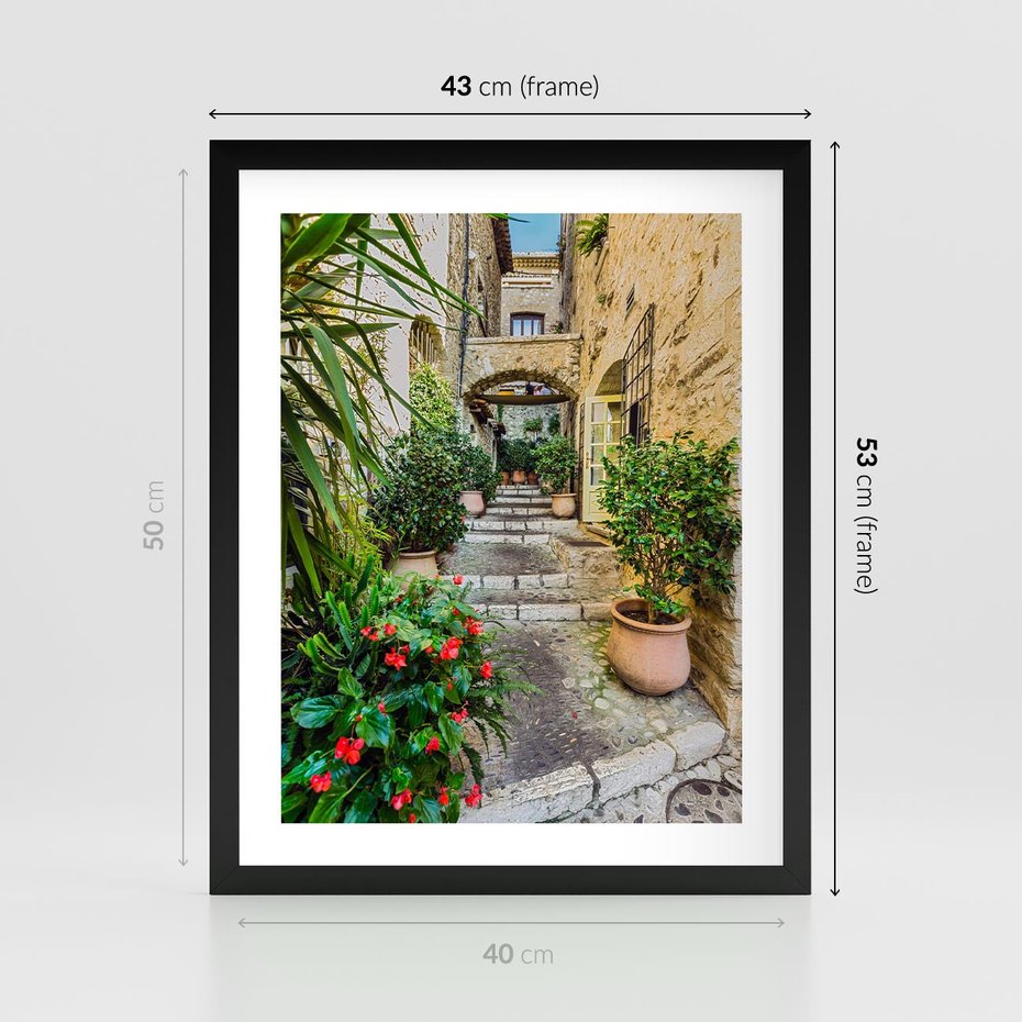 Plakat w ramie 40x50 - Perspektywa uliczki malownicza - uliczka, perspektywa - rama czarna