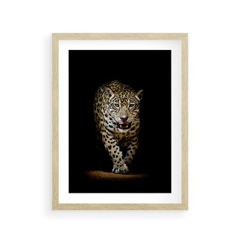 Plakat w ramie 50x70 - Elegancja lamparta - lampart, pantera - rama drewno