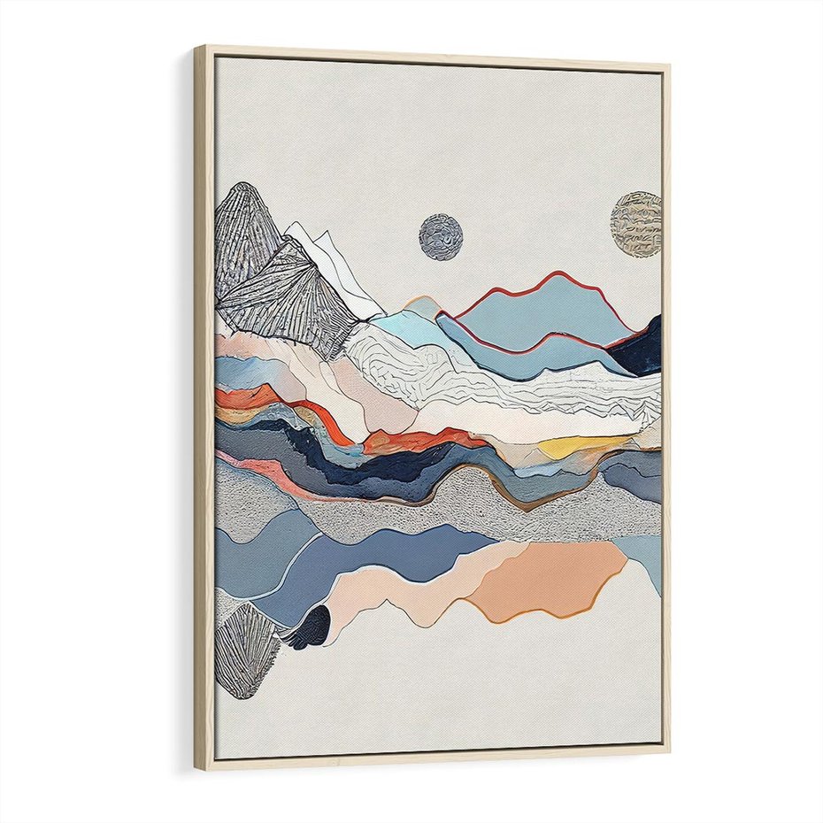 Obraz w ramie 70x100 - Dynamiczne Góry - akwarelowe graficzne góry, krajobraz - rama drewno