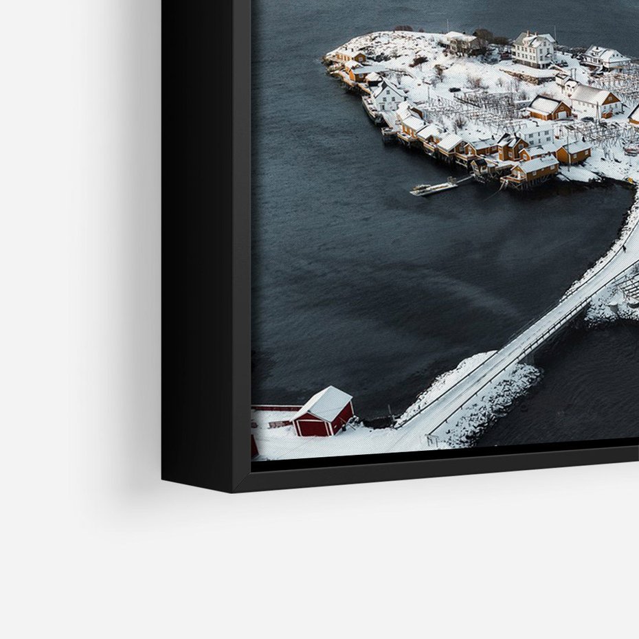 Obraz w ramie 70x100 - Ciepło i Urok Północy - skandynawskie, domki - rama czarna
