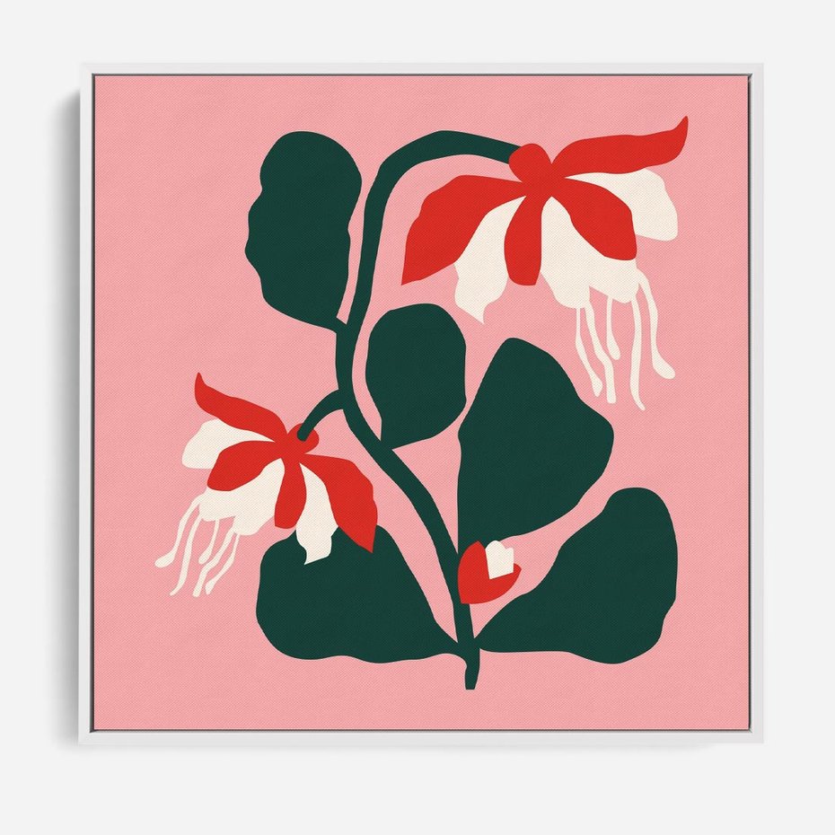 Obraz w ramie 50x50 - Migotliwa Kreatywność - abstrakcyjne kwiaty, różowe tło - rama biała