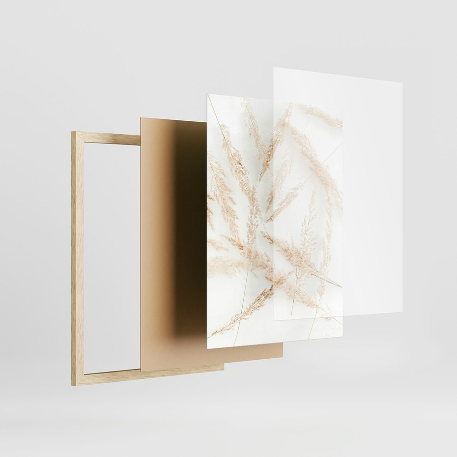 Zestaw obrazy w ramie 40x50 galeria - Boho, trawy, suche - rama drewno