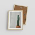 Plakat w ramie 30x40 - Zieleń i Subtelność - kaktusy, liście - rama drewno