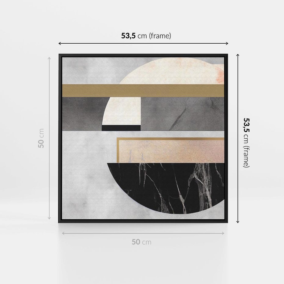 Obraz w ramie 50x50 - Biało-Czarne Formy - nowoczesna geometria, koło - rama czarna
