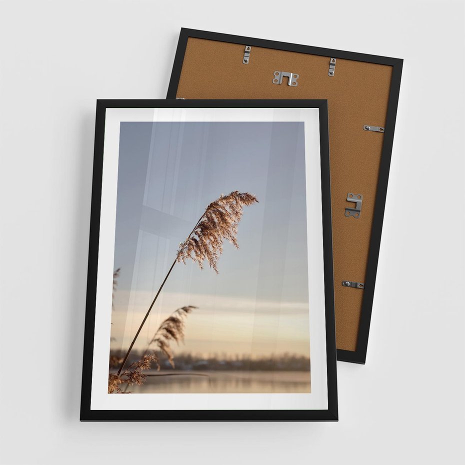 Plakat w ramie 50x70 - Naturalna Delikatność - trawy, boho - rama czarna