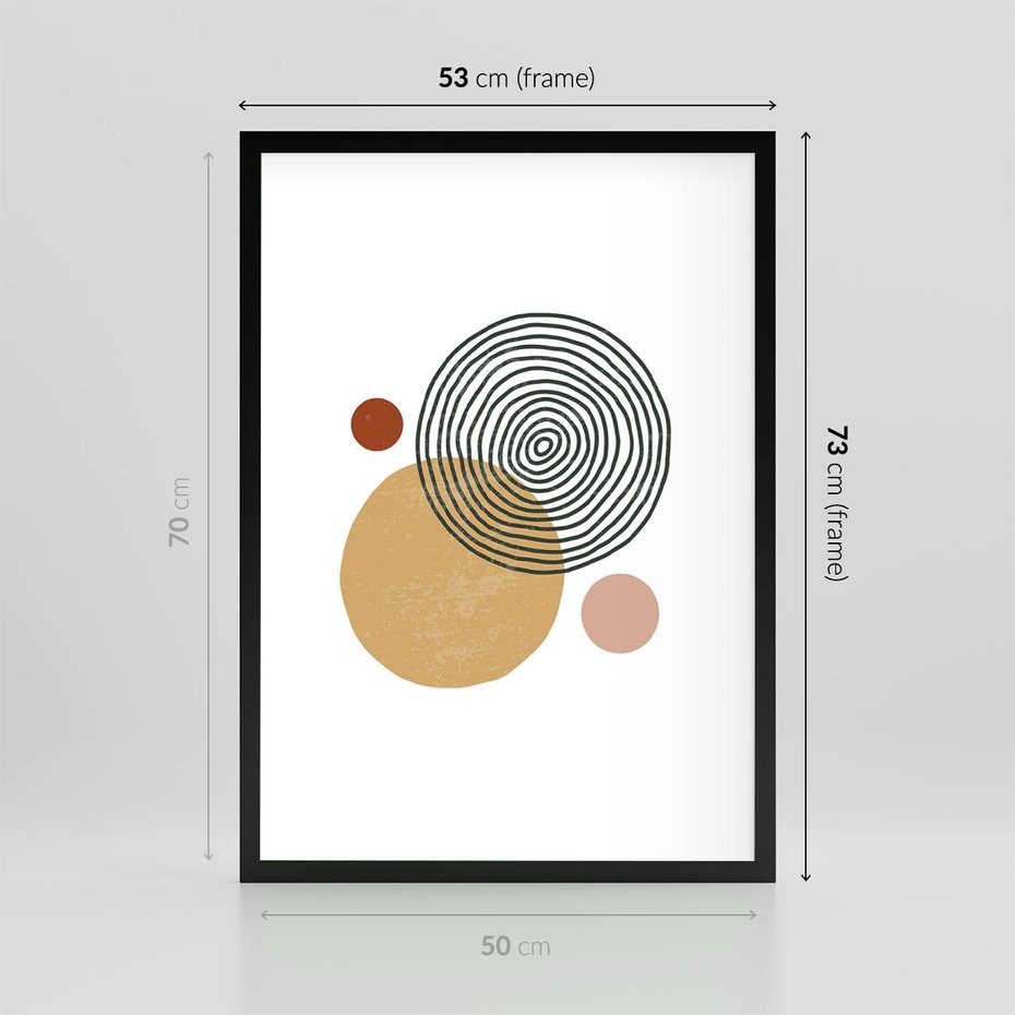Plakat w ramie 50x70 - Wewnętrzne Formy - koła okręgi, abstrakcyjna nowoczesna sztuka - rama czarna