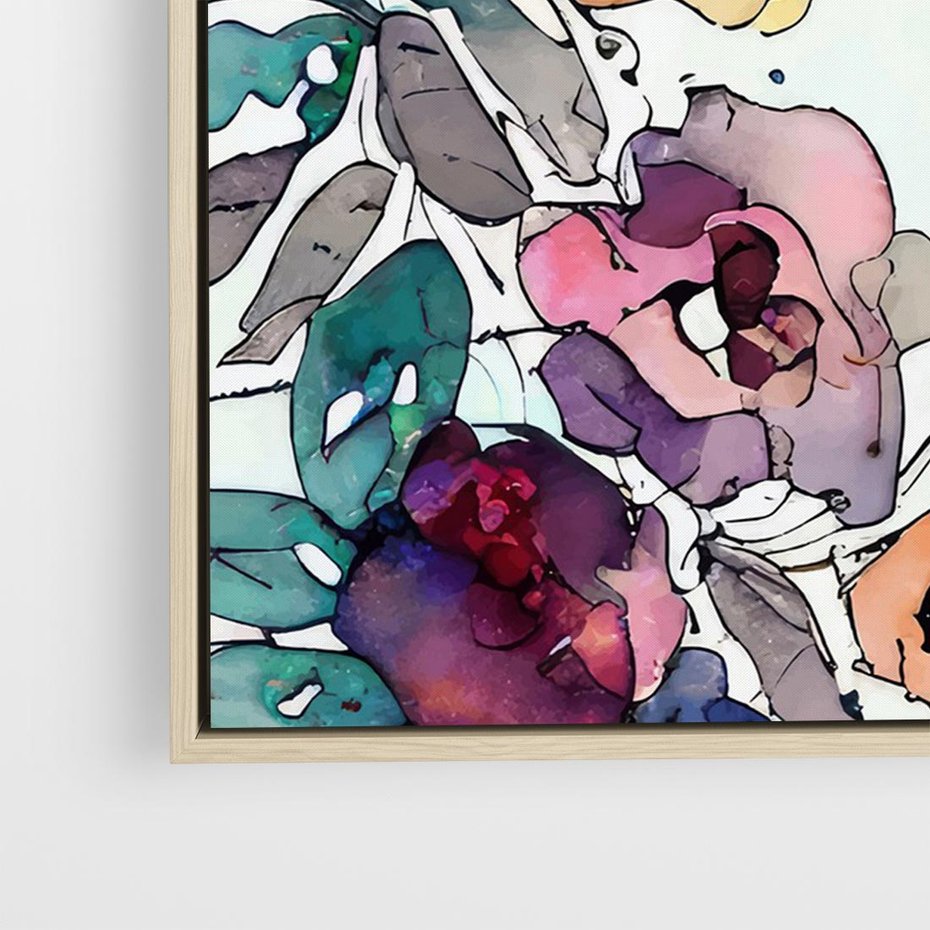 Obraz w ramie 70x50 - Rozkwitające marzenia - akwarelowe kwiaty, kolory - rama drewno