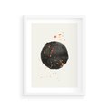 Plakat w ramie 30x40 - Wibracje Kolorów - abstrakcyjna czarna plama, rozsiane pomarańczowe kropki - rama biała