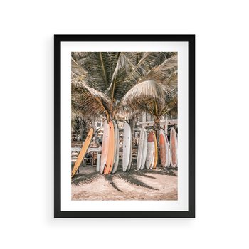 Plakat w ramie 40x50 - Surfingowy Raj - deski surfingowe, na plaży - rama czarna