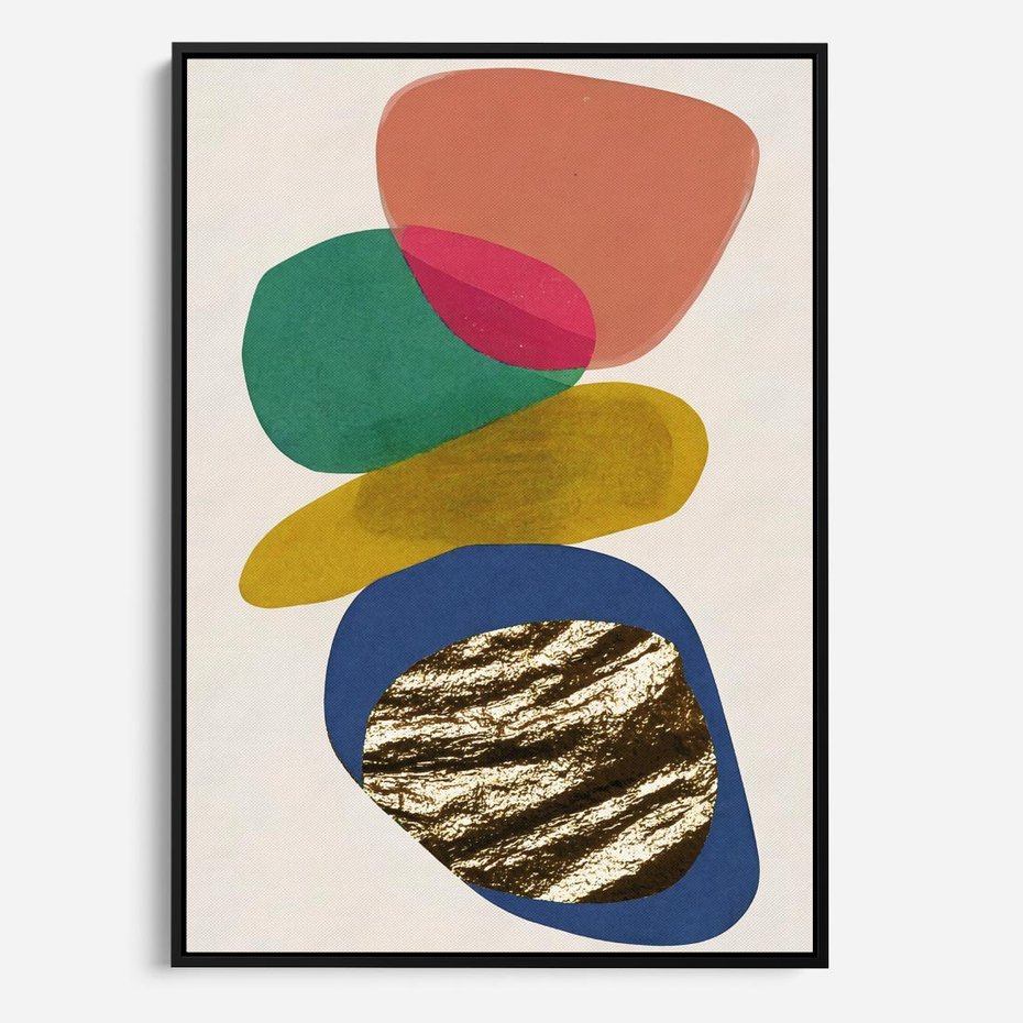 Obraz w ramie 70x100 - Kolorowe Przenikanie Kształtów - abstrakcyjne formy, obraz olejny - rama czarna