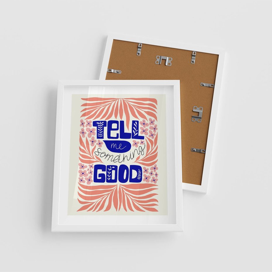 Plakat w ramie 40x50 - Bezgraniczne Formy - nowoczesna typografia, liście - rama biała