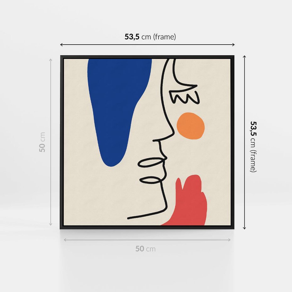Obraz w ramie 50x50 - Rozbijające Symfonie Form - abstrakcyjny obraz, przypomina twarz - rama czarna
