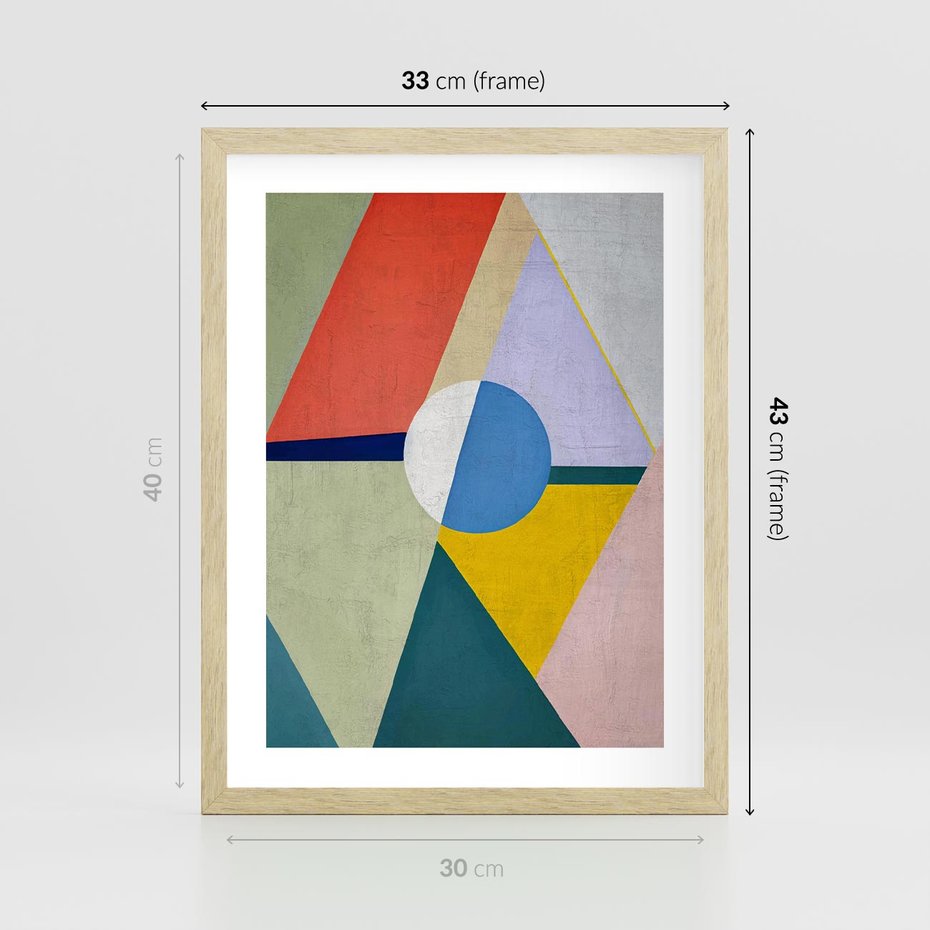 Plakat w ramie 30x40 - Taniec Subtelnych Odbić - abstrakcyjne geometryczne kształty, olejny obraz - rama drewno