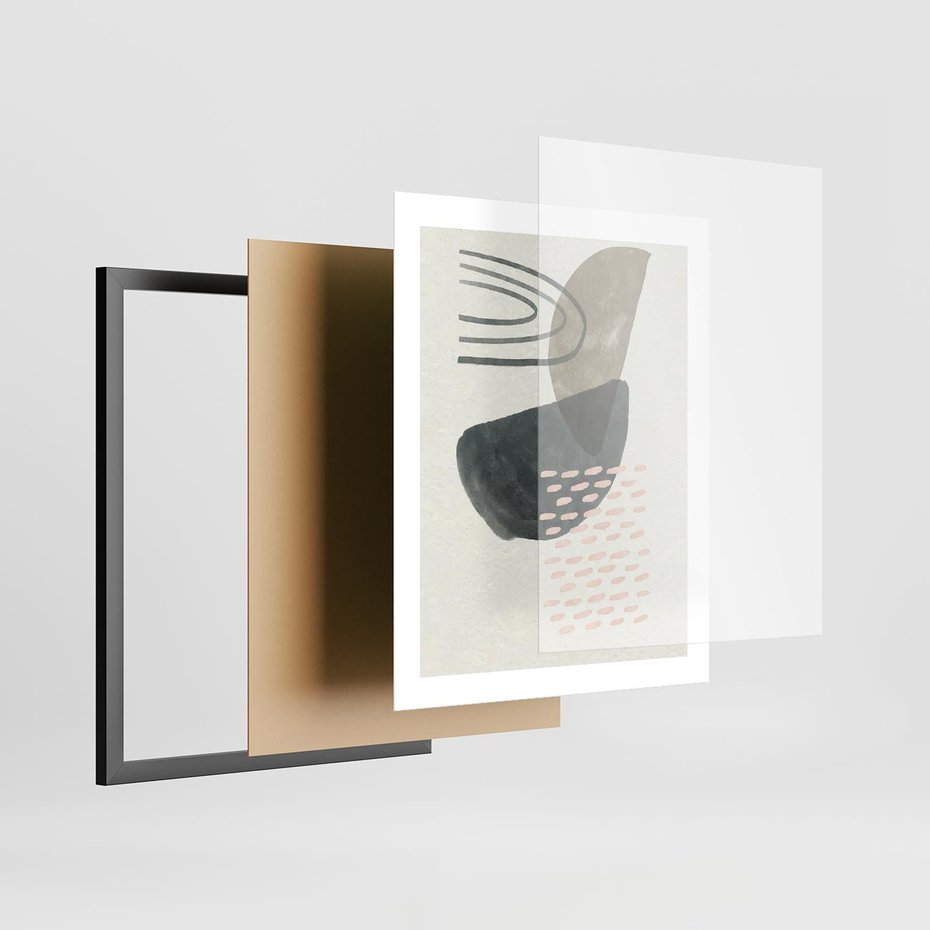 Plakat w ramie 40x50 - Geometria w Beżowych Odcieniach - abstrakcja, geometria - rama czarna