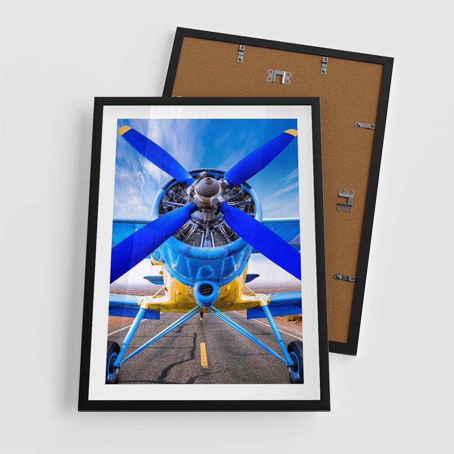 Plakat w ramie 50x70 - Śmigłowiec indygo - samolot, śmigło - rama czarna