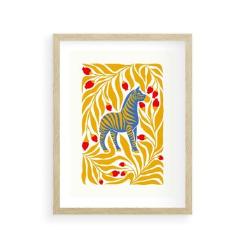 Plakat w ramie 50x70 - Zebra w Nowoczesności - abstrakcyjna nowoczesna grafika, pośrodku zebra - rama drewno