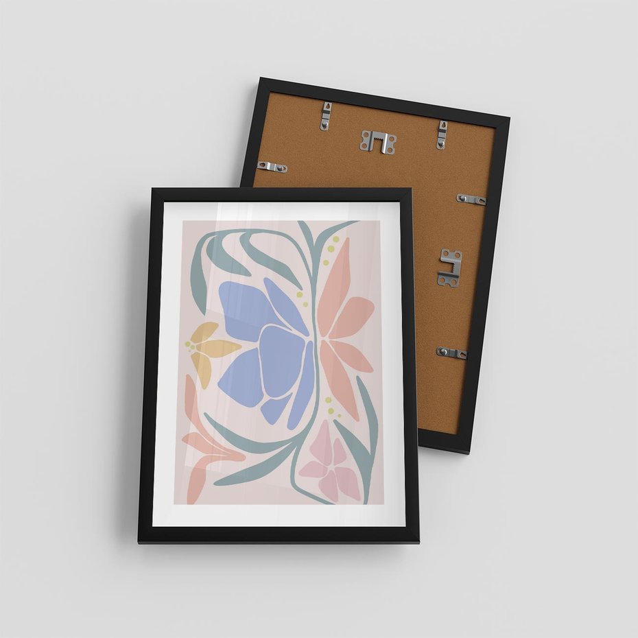 Plakat w ramie 30x40 - Pastele Kwiatowych Plam - pastelowe kwiaty, na beżowym tle - rama czarna