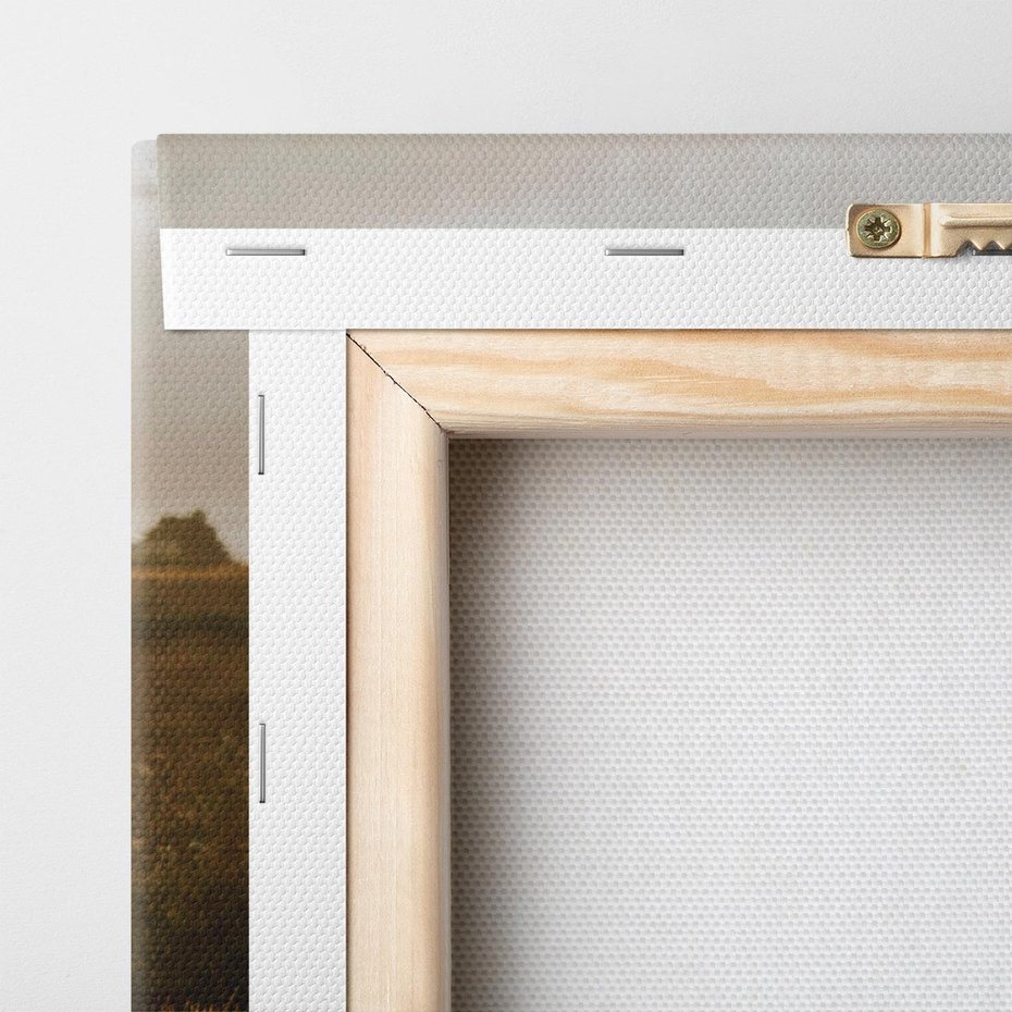 Obraz na płótnie 70x100 - Mglisty zachód słońca na ławeczce - mgła, zachód