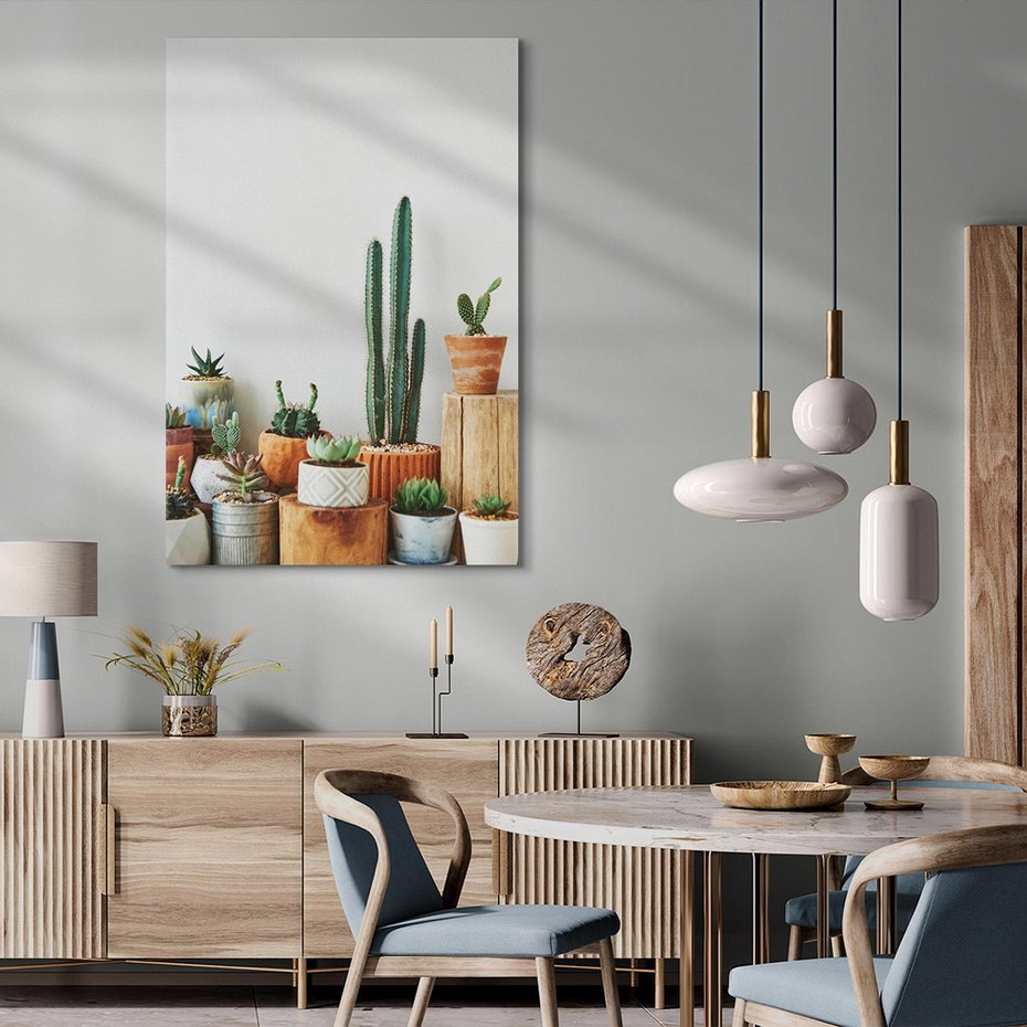 Obraz na płótnie 80x120 - Naturalna Harmonia - kaktusy, liście