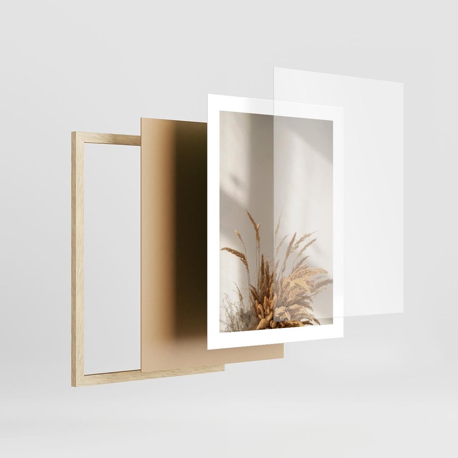 Plakat w ramie 30x40 - Natura i Elegancja: Obraz Boho - trawy, boho - rama drewno