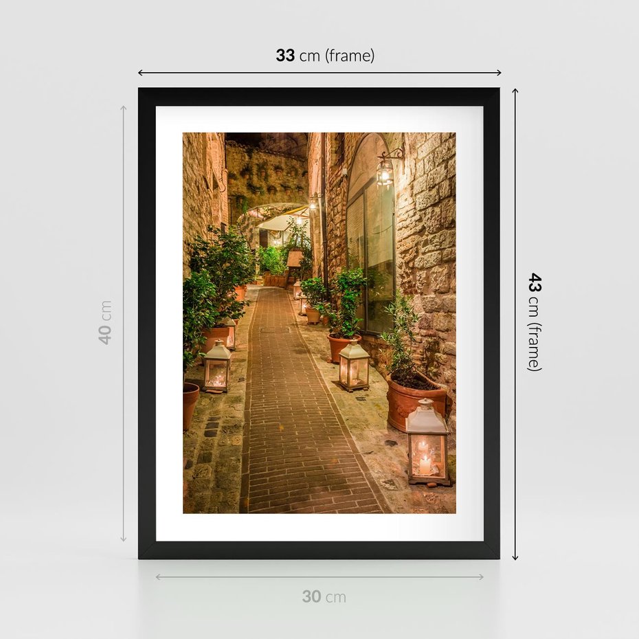 Plakat w ramie 30x40 - Perspektywa Uliczki Miejskiej - uliczka, perspektywa - rama czarna