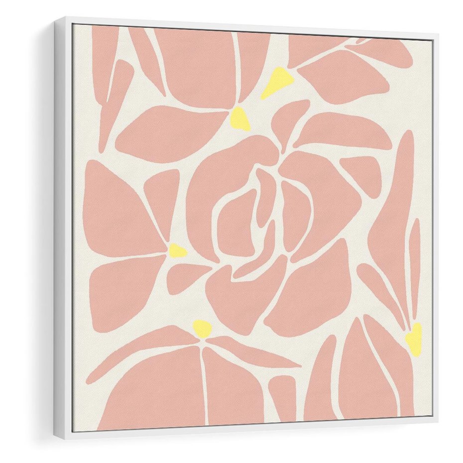Obraz w ramie 80x80 - Rozplątane Akwarelowe Formy - abstrakcyjne boho kwiaty, kompozycja - rama biała