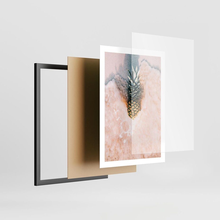Plakat w ramie 50x70 - Egzotyczna Plaża - ananas, na plaży - rama czarna