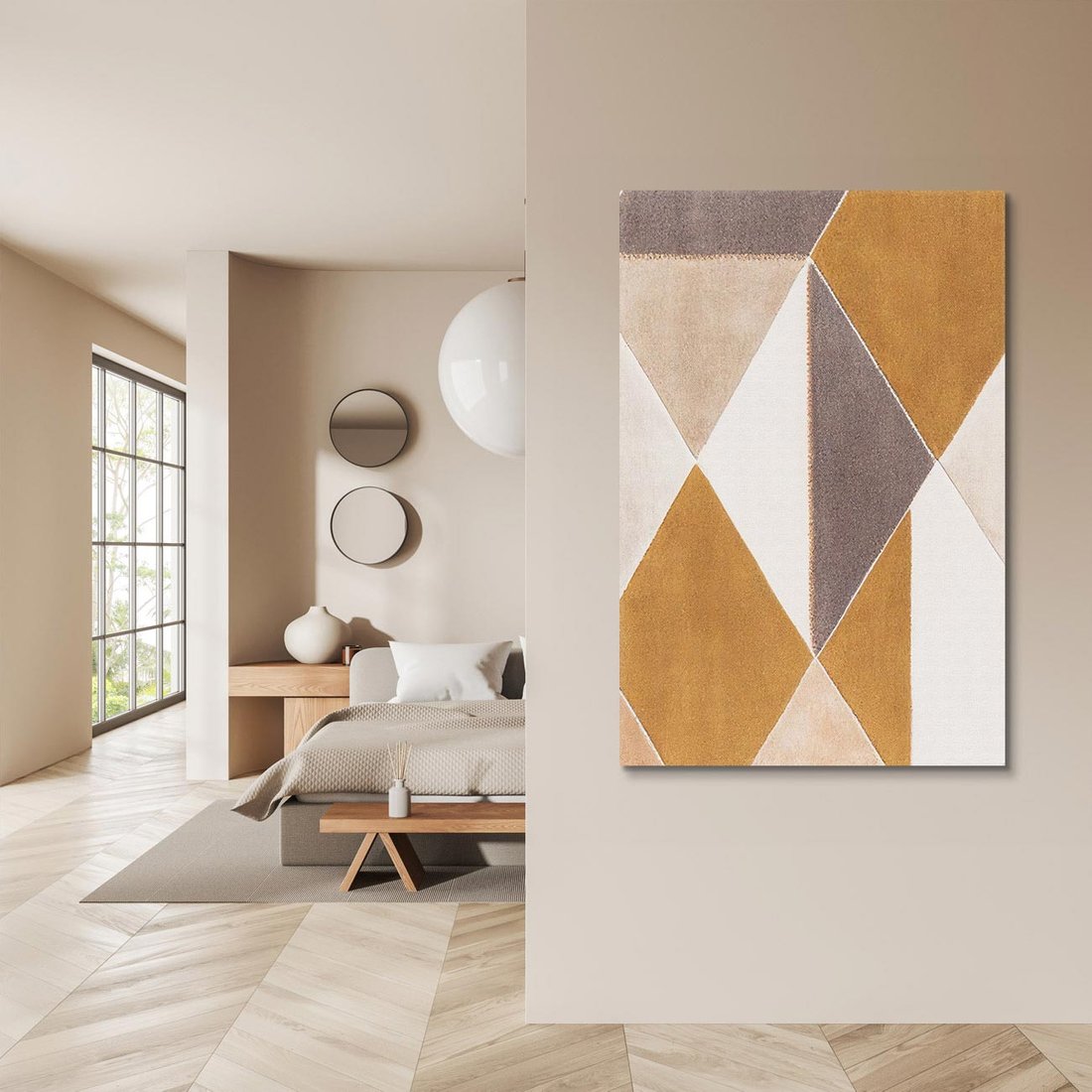 Obraz na płótnie 50x70 - Odblaski niespełnionych marzeń - kompozycja z trójkątów, mix kolorów ziemi
