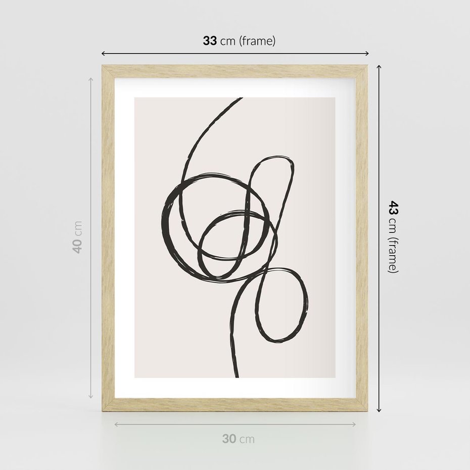 Plakat w ramie 30x40 - Migotliwa Kreatywność - abstrakcyjne szkicowane linie, minimalizm - rama drewno