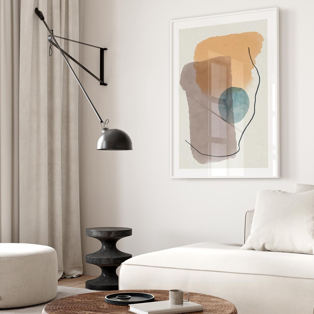 Plakat bez ramy 40x50 - Rozkwitająca Akwarelowa Inspiracja - geometryczne elementy, stonowane ziemiste kolory