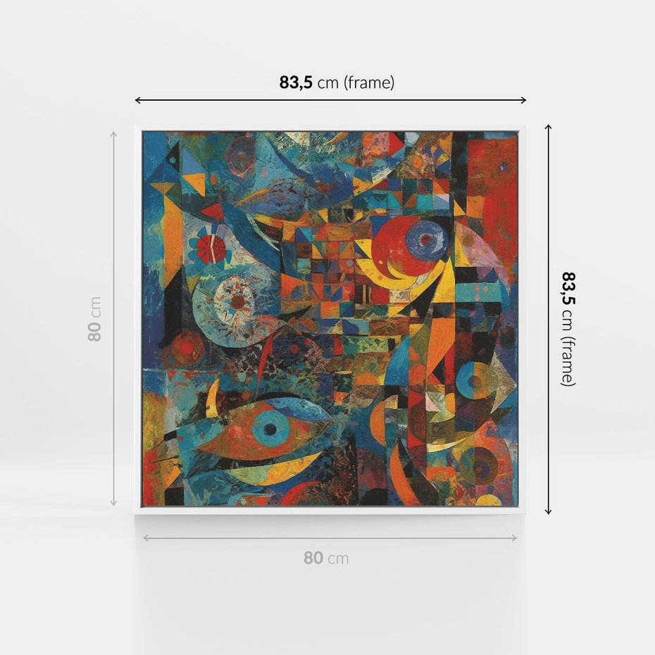 Obraz w ramie 80x80 - Migotliwe Przesunięcia Konturów - abstrakcyjny obraz, sztuka abstrakcji - rama biała