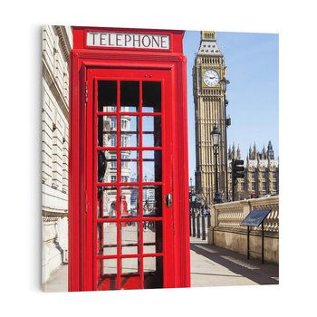 Obraz na płótnie 60x60 - Ikoniczna budka telefoniczna w Londynie - budka, telefoniczna
