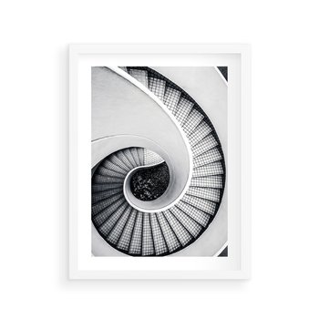 Plakat w ramie 40x50 - Nowoczesne Schody: Kręcone Piękno - nowoczesna architektura, kręcone schody - rama biała