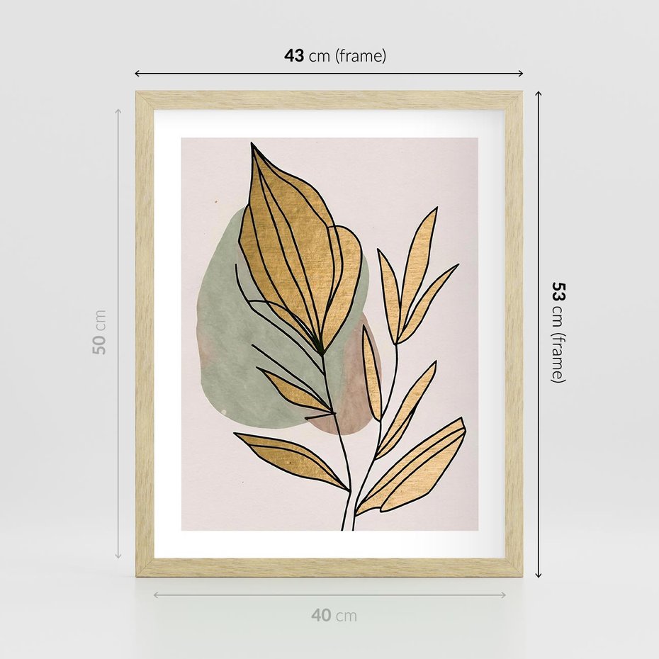 Plakat w ramie 40x50 - Rozkwitające Wnętrza Światła - abstrakcyjny obraz boho, liście - rama drewno