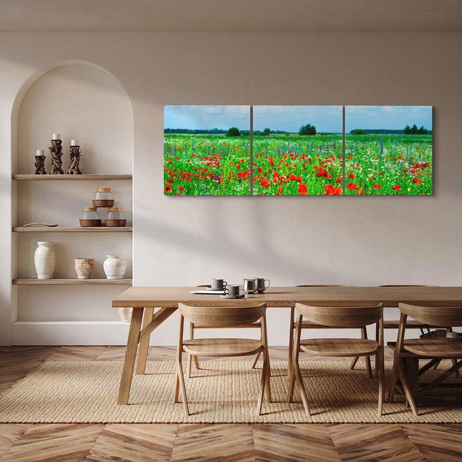 Obraz na płótnie 90x30 - Kolorowa łąka pełna maku - łąka, maki