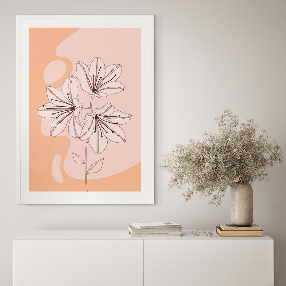 Plakat bez ramy 40x50 - Kwiatowa Harmonia - minimalistyczny plakat, pudrowe kwiaty