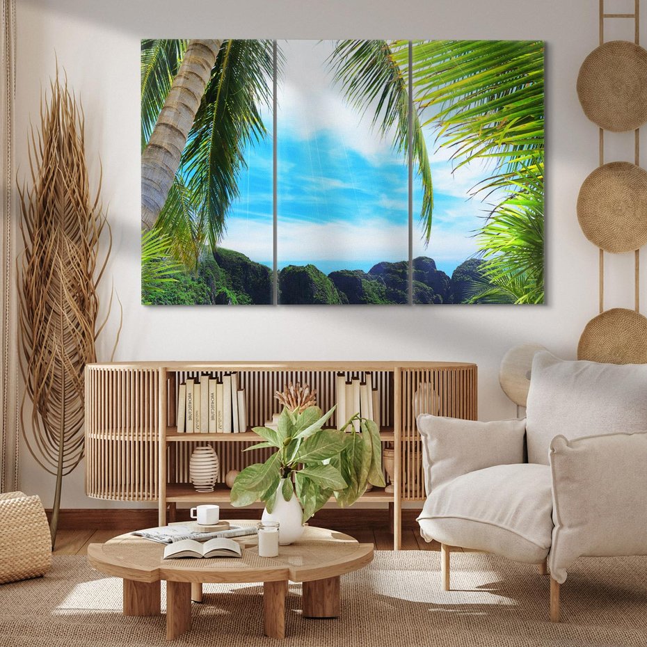 Obraz na płótnie 120x80 - Palmy tańczące na tropikalnej plaży - palmy, plaża