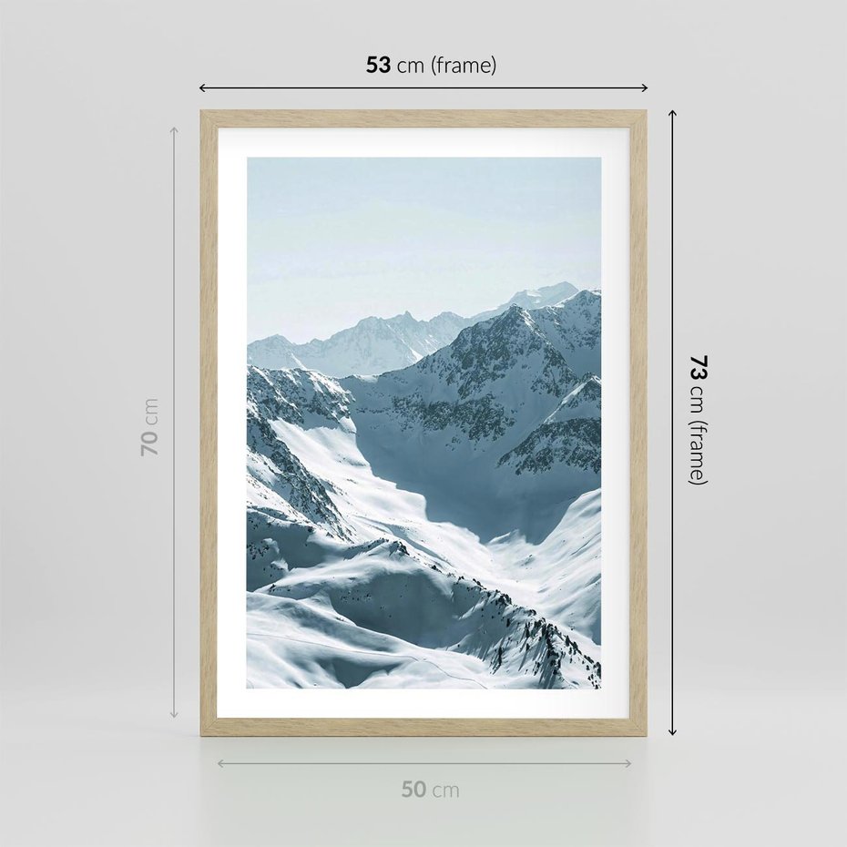 Plakat w ramie 50x70 - Surowość Gór - górskie szczyty, śnieg - rama drewno