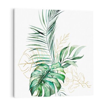 Obraz na płótnie 80x80 - Luksus w Detalu - złote, liście